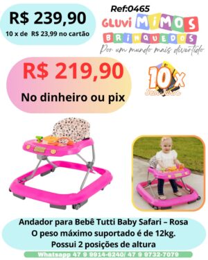 Andador para Bebê Tutti Baby Safari - Rosa