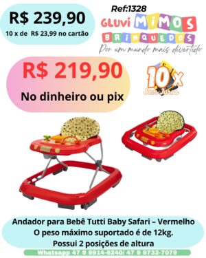Andador para Bebê Tutti Baby Safari – Vermelha