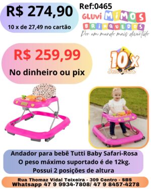 Andador para Bebê Tutti Baby Safari - Rosa