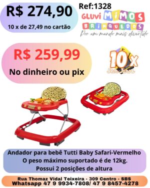 Andador para Bebê Tutti Baby Safari – Vermelha