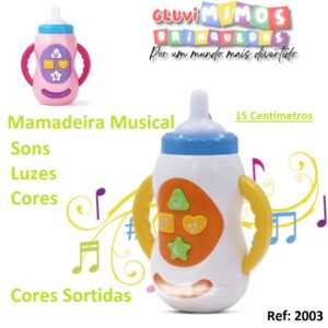 Mamadeira Musical Bebê Sons Luzes Cores Infantil - Cores Sortidas - 15 Centimetros