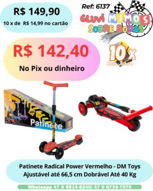 Patinete Radical Power Vermelho - Dm Toys