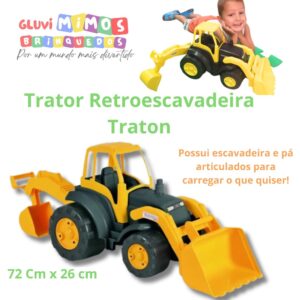 Trator Retroescavadeira Traton - Homeplay - Xplast - Cores sortidas- 72 Cm x 26 cm