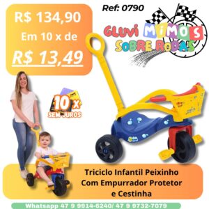 Carrinho de Passeio Triciclo Peixinho Com Cestinha Xalingo