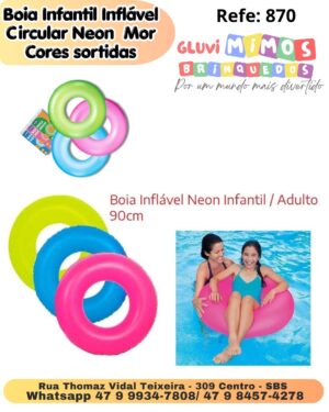 Boia Infantil Inflável Circular Neon 90cm Mor - Cores sortidas