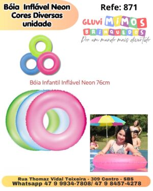Bóia Infantil Inflável Neon 76cm Cores Diversas - unidade