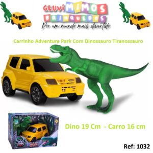 CARRO C/DINOSSAURO ADVENTURE PARK  SUPER TOYS - Dino 19 Cm  - Carro 16 cm