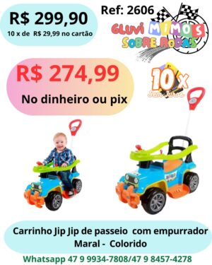 Carrinho de Passeio Infantil Com Empurrador Colorido Maral