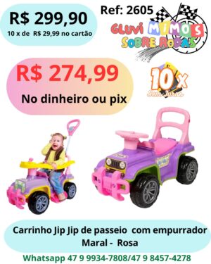 Carrinho Jip Jip De Passeio Com Empurrador Maral - Rosa