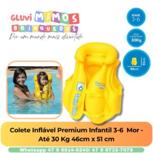 Colete Inflável Premium Infantil 3-6  Mor - Até 30 Kg 46cm x 51 cm