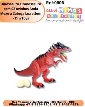 Dinossauro Tiranossauro com 02 ovinhos Anda Mexe a Cabeça Luz e Som - Dm Toys