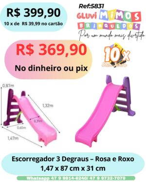 Escorregador 3 degraus Rosa e Roxo