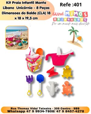 Kit Praia Infantil Monte Líbano  Unicórnio - 8 Peças  Dimensoes do Balde (CLA): 18 x 18 x 19,5 cm