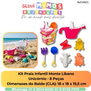 Kit Praia Infantil Monte Líbano  Unicórnio - 8 Peças  Dimensoes do Balde (CLA): 18 x 18 x 19,5 cm