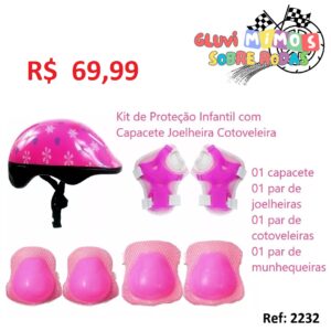 Kit de Proteção Infantil com Capacete Joelheira Cotoveleira Rosa