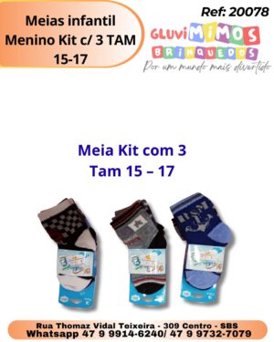 Meias infantil Menino Kit c/ 3  TAM 15-17