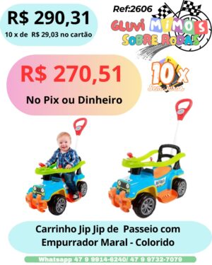 Carrinho de Passeio Infantil Com Empurrador Colorido Maral