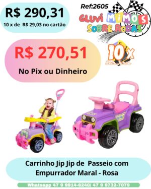 Carrinho Jip Jip De Passeio Com Empurrador Maral - Rosa