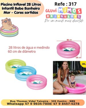 Piscina Inflavel 28 Litros Infantil Bebe Banheira Mor - Cores sortidas