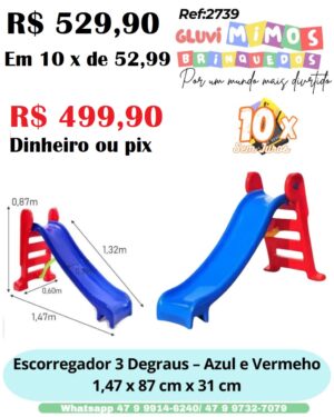 Escorregador 3 degraus Azul e Vermelho