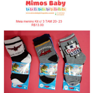 Meias Infantil Menino Kit c/ 3 TAM 20 -23