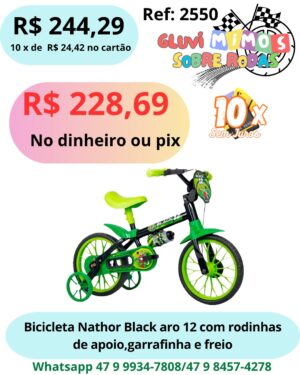 Bicicleta Infantil Aro 12 Nathor Black