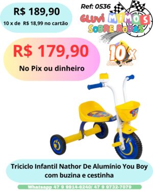 Triciclo Infantil Nathor De Alumínio You Boy com buzina e cestinha