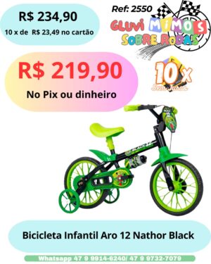 Bicicleta Infantil Aro 12 Nathor Black