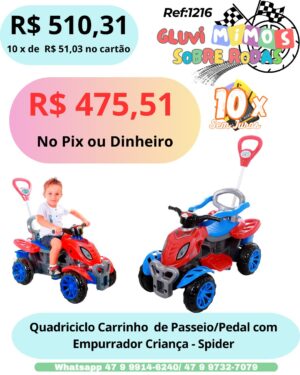 Carrinho De Passeio/Pedal Infantil Com Empurrador Criança - Spider - Maral