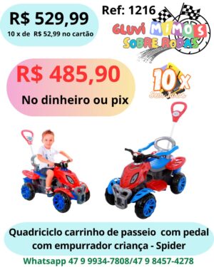 Carrinho De Passeio/Pedal Infantil Com Empurrador Criança - Spider - Maral