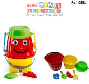 Baldinho Brinquedo Infantil Balde De Praia Boneco Poliplac Vermelho