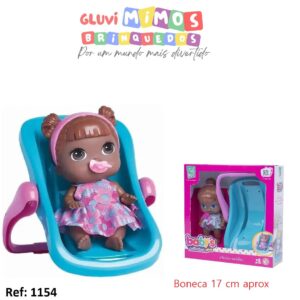 Boneca Negra com Bebê Conforto Babys Collection - 19 Centímetros
