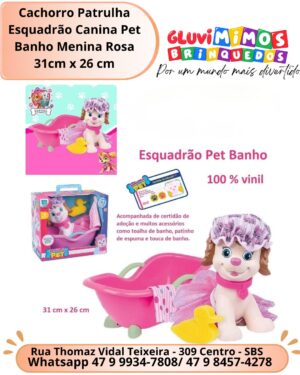 Cachorro Patrulha Esquadrão Canina Pet Banho Menina Rosa 31cm x 26 cm