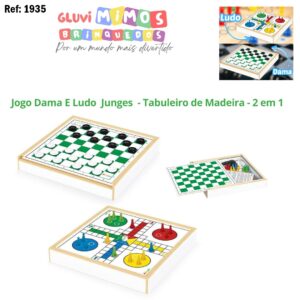 Jogo Dama E Ludo  Junges  - Tabuleiro de Madeira - 2 em 1