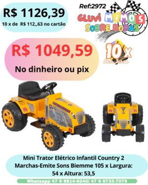 Mini Trator Elétrico Infantil Country 2 Marchas-Emite Sons Biemme 105 x Largura: 54 x Altura: 53,5
