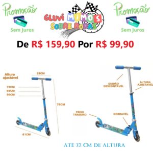 Patinete Dobravel Altura Ajustavel  Com 2 Rodas - Azul - PROMOÇÃO 07/03 - 15/03