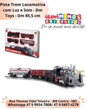 Pista Trem Locomotiva com Luz e Som - Dm Toys - Dm