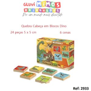 Quebra-cabeça Blocos Dinos Junges -24 Peças - 06 Cenas - Madeira - Bloco