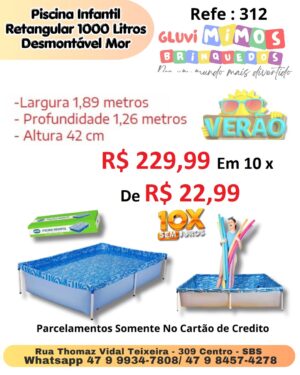 Piscina Infantil Retangular 1000 Litros Desmontável Mor