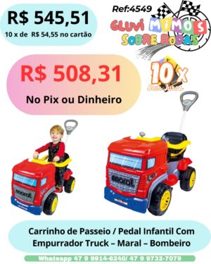 Carrinho de Passeio / Pedal Infantil Com Empurrador Truck - Maral