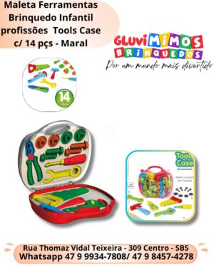 Maleta Ferramentas Brinquedo Infantil profissões  Tools Case c/ 14 pçs - Maral