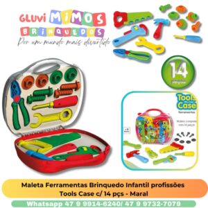 Maleta Ferramentas Brinquedo Infantil profissões  Tools Case c/ 14 pçs - Maral