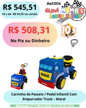 Carrinho de Passeio / Pedal Infantil Com Empurrador Truck - Maral