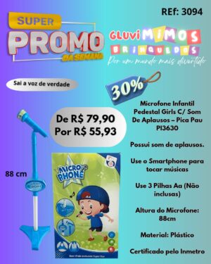 Microfone Infantil Pedestal Com Som - Pica Pau