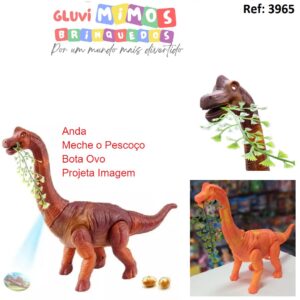 Dinossauro Braquiossauro Som Luz Movimento E Projeta Imagem - 40 cm