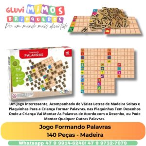 Jogo Formando Palavras Tabuleiro - Pais & Filhos -112 Peças - Madeira
