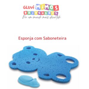 Kit Banho Esponja e Saboneteira Urso, Adoleta Bebê, Azul