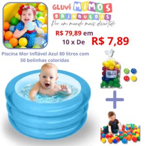 Piscina Mor Inflável Azul 80 litros com 50 bolinhas coloridas