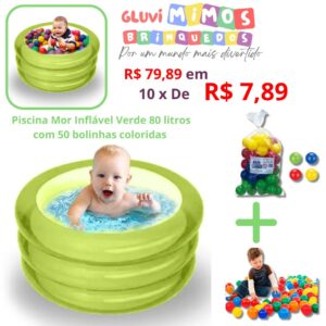 Piscina Mor Inflável Verde 80 litros com 50 bolinhas coloridas