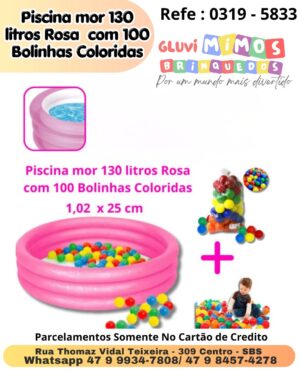 Piscina mor 130 litros Rosa com 100 Bolinhas Coloridas